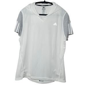 Adidas - White & Gray Striped - Hooded Workout Top